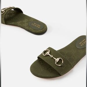 Gucci Olive Mules with Silver Accents